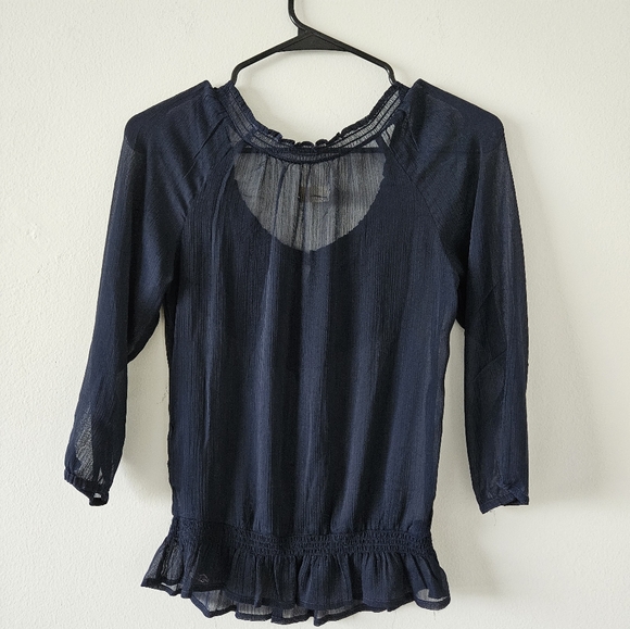 🎉 Hollister sheer navy blue blouse XS - Picture 2 of 8